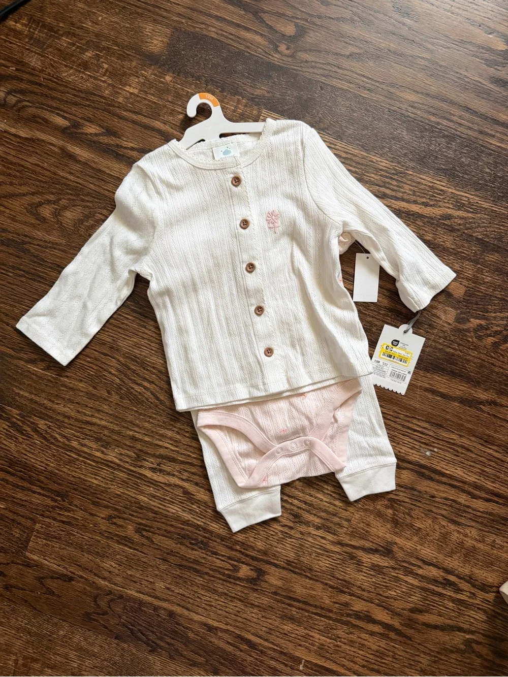 Cloud Island Baby Girls’ 3 piece floral pointelle knit outfit 12M
